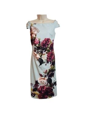 Ignite Evenings Off Shoulder Floral Dress Aqua Multi Size 8